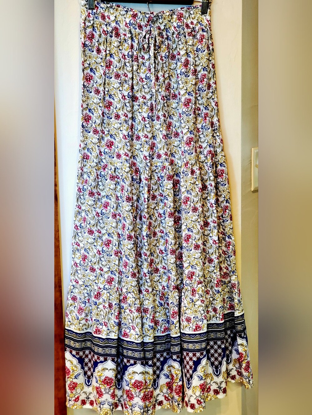Bohemian Floral Multicolor Tiered Maxi Skirt  W=26-30" H=39" L=38.5"
